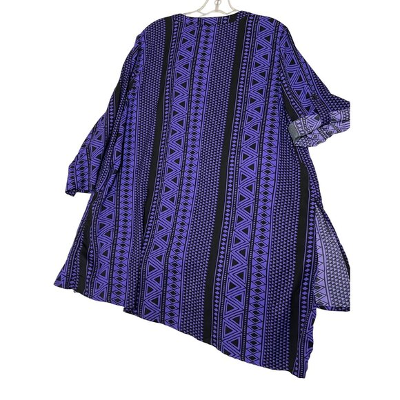 NWOT Romans 20W V-Neck Purple Black Geometric Print Tunic Top With 3/4 Roll Sle - Picture 9 of 12